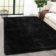 Large Fluffy Area Rug for Living Room 5 x 8 Feet Black Plush Shag Rugs for Be...