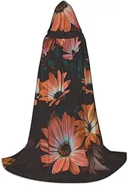VPPUR Orange Chrysanthemum Print Unisex Hooded Cloak For Carnival Theme Party Decorations Witch Costume Cosplay