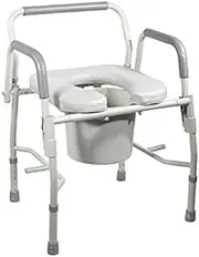 HEALTHLINE Drop Arm Bedside Commode by ,Bedside Commode with Drop-Arm and Safety Frame, Wide Commode Toilet Chair for Elderly