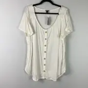 Torrid Rayon Slub Button-Front Flutter Sleeve Top Size 0X US Large 12 White