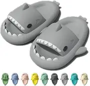 [Jfxgjuv] Shark Slides Kids, Shark Slippers Kids, Boys Girls Cloud Shark Slides Non-Slip Novelty Open Toe Sandals Thick Sole Beach Pool Shoes Shower Sandals, Grey, 11 Little Kid