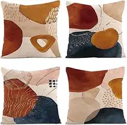 4Pcs Boho Cushion Cover, 45 x 45 cm,Mid Century Abstract Aesthetic Navy Blue Burnt Orange Cushion Covers Geometric Minimalist Modern Art Linen Cushion for Sofa Couch Home