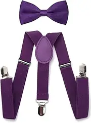 [MOTYAWN] Kids Suspenders Bowtie Set, Toddler Adjustable Suspenders Bowties Elastic Band with Clip-on Child Y-Shape Suspender Set Boys Classic Bow Tie Braces for Wedding, Formal Events, Purple, Small