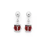 Silver Red Enamel Drop Ladybird Earrings
