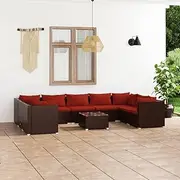 Generic 10 Piece Garden Lounge Set with Cushions Poly Rattan Brown