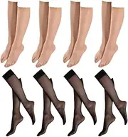 ccHuDE 12 Pairs Knee High Stockings Long Formal Stockings Ladies Silky Socks Boot Dress Stockings Women's Stretchy Stockings Thin Comfortable Stockings Sheer Knee Socks Black Skin Color