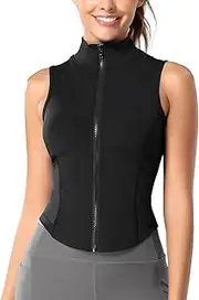 [FEOYA] Women's Black Sleeveless Athletic Tank Top for Yoga, Running, Fitness & Exercise