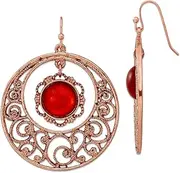 [JewelryWeb] Shepherd hook Copper tone Circle Filigree With Sienna Crystal Long Drop Dangle Earrings 38x24mm Wide-Dangle Earring for Women