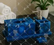 Blue Agate Bathroom Set – Tissue Box, Soap Dispenser & Brush Holder – Handcraft