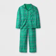 Cat & Jack Boys Poly Brushed Micro Jersey Green Plaid 2 Piece Pajamas PJ Set, XS