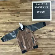 NWT Bailey’s Blossoms Pleather Brown Black Zipper Bomber Jacket 18/24M