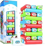 HOMSEEK Tumbling Tower Stacking Blocks, Colored Cartoon Plastic Building Blocks Board Toppling Tower Game, Ages 3+