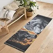 QGBYMX Washable Runner Rug Wolf Fire Water 2’ x 6’ Non Slip Kitchen Runner Rug for Hallways Entryway Patio Living Room Floor Carpet Runner- Soft Thin Mat for Family Pet