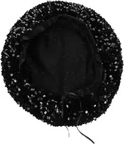 [FOMIYES] 1Pc Shiny Sequins Beret for Women Stylish Sparkle Beanie Cap Versatile Autumn Fashion Hat for Sequin Beret Black