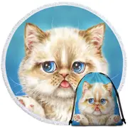Cute Cats Art Drawings Brown Kitten Round Beach Towel