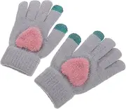 [ROMISBABA] 1Pair Adorable Winter Women Gloves Thick Warm Knitted Gloves with Touchscreen Functionality Stylish Heart Design for Cold Weather Grey Color