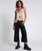 ONE TEASPOON WORN BLACK BAD BOYS HIGH WAIST WIDE LEG JEANS size 28 NWT