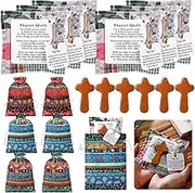 Breling 18 Pcs Handmade Pocket Prayer Quilt Set Prayer Quilt with Cross and Drawstring Bag Inside Christian Gifts for Women Mini Scripture Quilts for Friends Family Pastor Appreciation Gifts