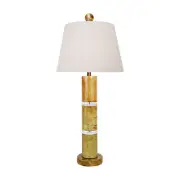 Beautiful Jade Stone w Crystal Round Bamboo Style Table Lamp Crystal Base 30"