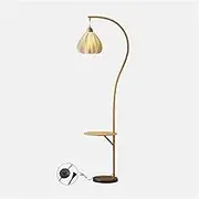 Indoor Floor Lamps Real Marble Based LED Arc Floor Lamp with Wood Bedside Nightstand End Table Tall Shelf Standing Lamp for Living Room Sofas Bedroom Standing Lamp