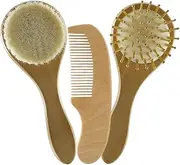 SWOOMEY Newborn Scalp Care Wool Hair Brush Wooden Comb Set for Baby Hair Growth