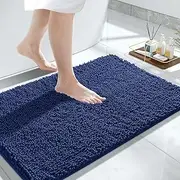 Yimobra Bathroom Rug Mat, 32'' x 20'', Luxury Chenille Shaggy Bath Rugs, Extra Soft & Thick, Absorbent Water, Non-Slip, Machine Washable, Bath Mats for Bath Floor,Tub and Shower, Navy Blue