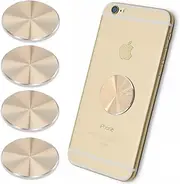 Cell Phone Metal Plates for Magnetic Car Mount 4 Pack. Replacement Set of Cute Gold Round Metal 3M Adhesive Backing Discs for Magnetic Phone Holder. Strong iPhone Metal Magnet Stickers for Case.