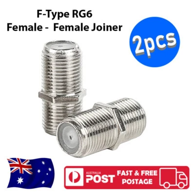 2x F Type RG6 Female to Female Coaxial Barrel Joiner Adaptor, Antenna / Foxtel