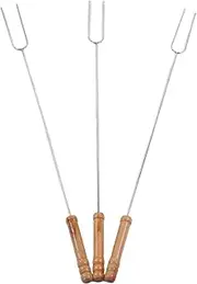RASTKY BBQ Skewers 3Pcs Barbecue Forks Multifunctional Stainless Steel Roasting Stick with Beech Wood Handle for Outdoor BBQ Camping 47.2cm - Barbecue & Outdoor Dining