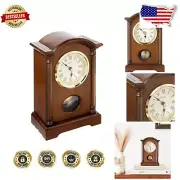 Elegant Walnut Finish Pendulum Table Clock with Gold Accents & Westminster Chime