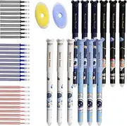 CONNECTION Erasable Pens Set of 12 Astronaut Erasable Ballpoint Pen Cartoon Erasable Pen with 30 Refills and 2 Erasers for Students, Drawing, Office Supplies (Multi-Colour)