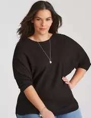 Autograph Jumper Plus Size XXL 26-28 Rib Knit Top Black 3/4 Sleeve RP$90 Stretch