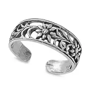 Flowers Toe Ring 925 Sterling Silver 6mm Band Adjustable