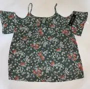 NWT AUW Top M Women Pull Over Floral Green White Brown