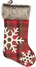 Proumhang Christmas Stocking Christmas Plaid Plush Socks Christmas Decorations Christmas Ornament Party Decor Props Christmas Socks Gift Bags-Snowflake 47.5cm x 22cm