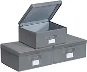 Augfox Set of 3 Collapsible Storage Box with Lid - Perfect Caravan Storage Ideas, Portable Wardrobe, Toy Box, and Linen Organiser (Dark Grey, 36x32x16cm)