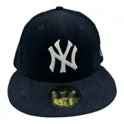 New Era 59Fifty New York Yankees Hat Cap 7 1/8 Navy Blue Corduroy Fitted MLB