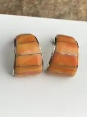 Native American Navajo Sterling Silver Orange Spiny Oyster Earrings 00190