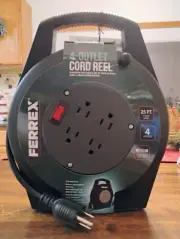 24 Foot Retractable Extension Cord Reel with Breaker Switch and 4 Power Outlets