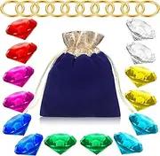 ZCYSRLQIN 12 Pcs Chaos Emeralds Gold Round Ring Set Acrylic Diamond Gemstone Jewelry AlloyHunting Cake Ornament Gift Bag Blue Hedgehog Chaos Emerald Power Ring…, Medium, acrylic; alloy; bag
