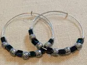 Alex & Ani black Glass Silver hoop earrings