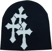 [Pooyikoi] Y2K Dark Cross Wool Hat Cross Pattern Fashion Loose Pile Hat Slim Knit Hat Cold Hat Autumn and Winter