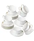 BTaT Porcelain Tea Cups and Saucers - 7oz White Cup & Saucer Set of 12