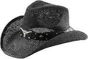 [AZIDWERYQ] Straw Cowboy Hat, Western Vintage Cowboy Hat, Wide Brim Fashion Cowgirl Hat, Summer Sun Protection Beach Sun Hat with Shapeable Brim for Women and Men Cowgirl Hat