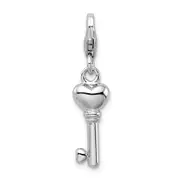 Sterling Silver Amore La Vita Rhodium-Plated Polished 3-D Key Charm With Fancy Lobster Clasp