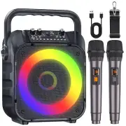 Karaoke Machine with Two Wireless Microphones, Portable Karaoke Machine for A...