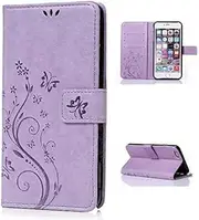 iPhone 5s SE Case,iPhone 5 5s SE Wallet Case,LW-Shop for iPhone 5 5s SE PU Leather Case [Built-in Credit Card Slots] Magnetic Design Flip Leather Cover with Flower Butterfly Pattern(Light Purple)