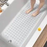 HITSLAM Non-Slip Bathtub Mat, 101 x 40 cm Extra Large Non-Slip Shower Mat with Suction Cup, Mildew Resistant and Machine Washable Bath Mat, Transparent