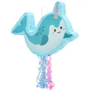Small Narwhal Pull String Pinata, Under the Sea Party Decorations, 16.5 x 12.3"