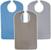 ZLHETWT 3Pcs Adult Bibs, Disabled Bib, Adult Feeding Bibs, Lightweight Adult Feeding Bibs, Adult Bibs with Double Snap Buttons Washable Adult Towel bibs for Elderly Women Men